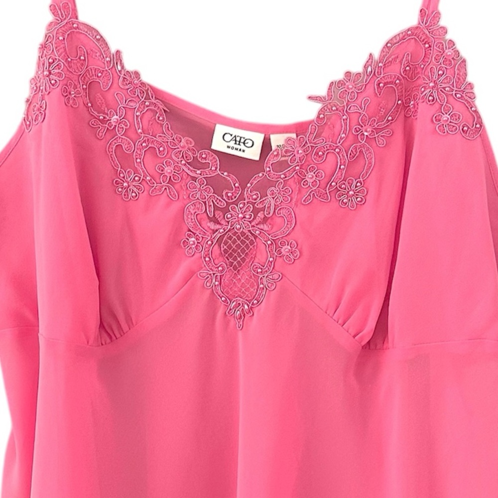 CATO Beaded Pink Lace Sheer Slip Dress Cami Top Plus Size 22/24W